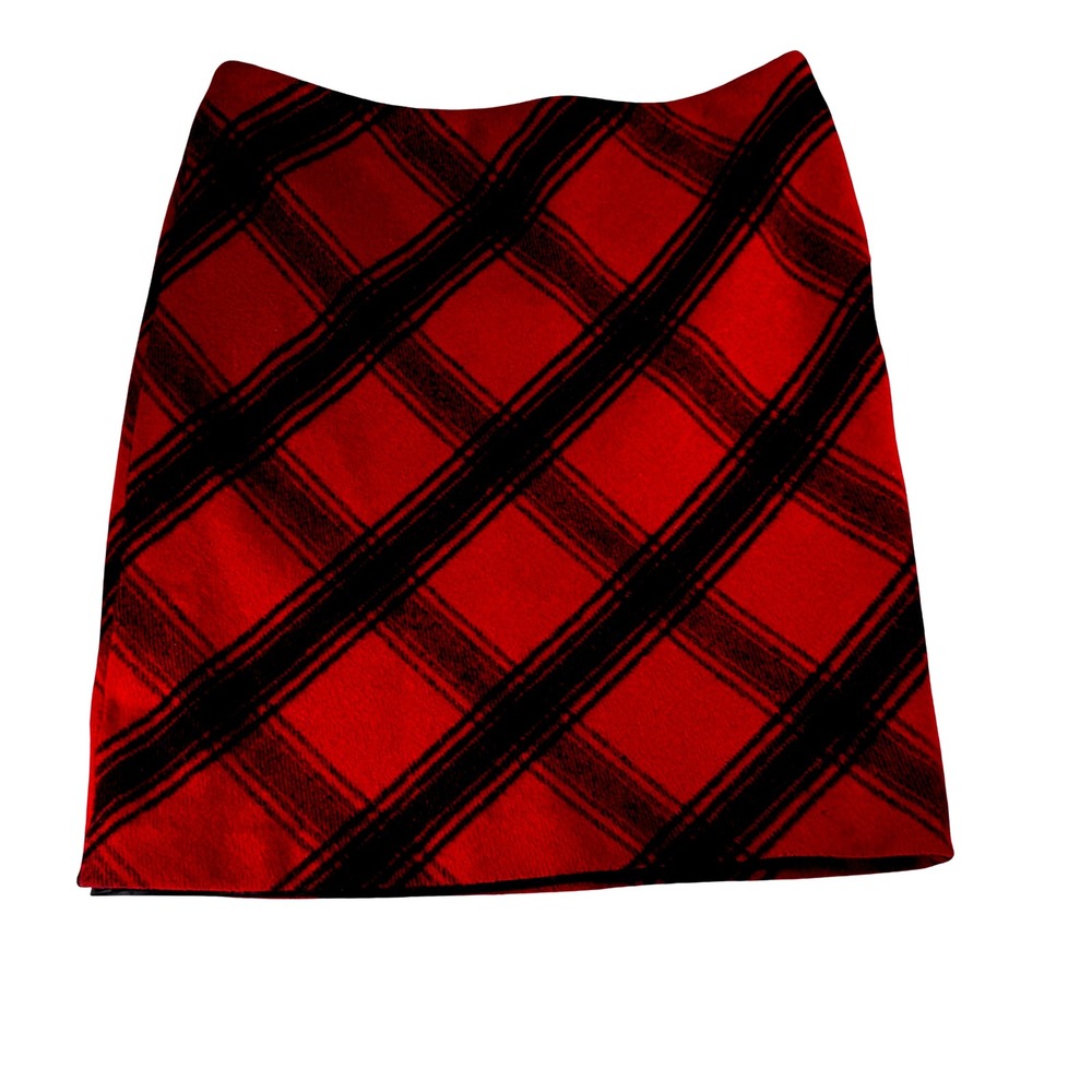 Talbots Womens Plaid Mini Skirt Size 12 Red Black Wool Blend Career Fall Retro
